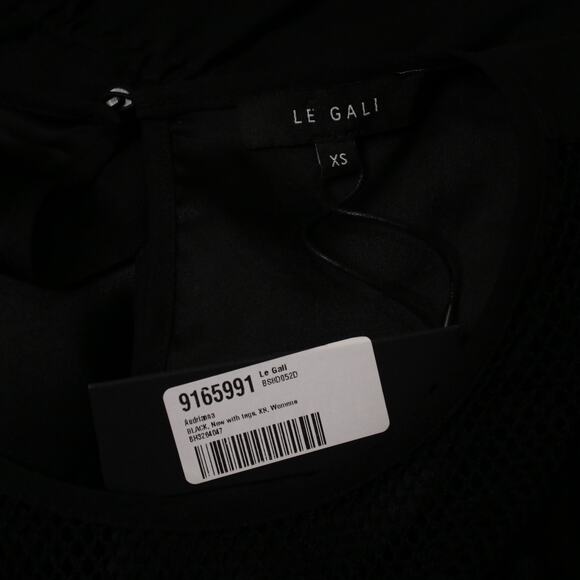 Le Gali Black Fishnet Mini Dress Drawstring Waist Babydoll 3/4 Sleeve Size XS - Picture 10 of 12